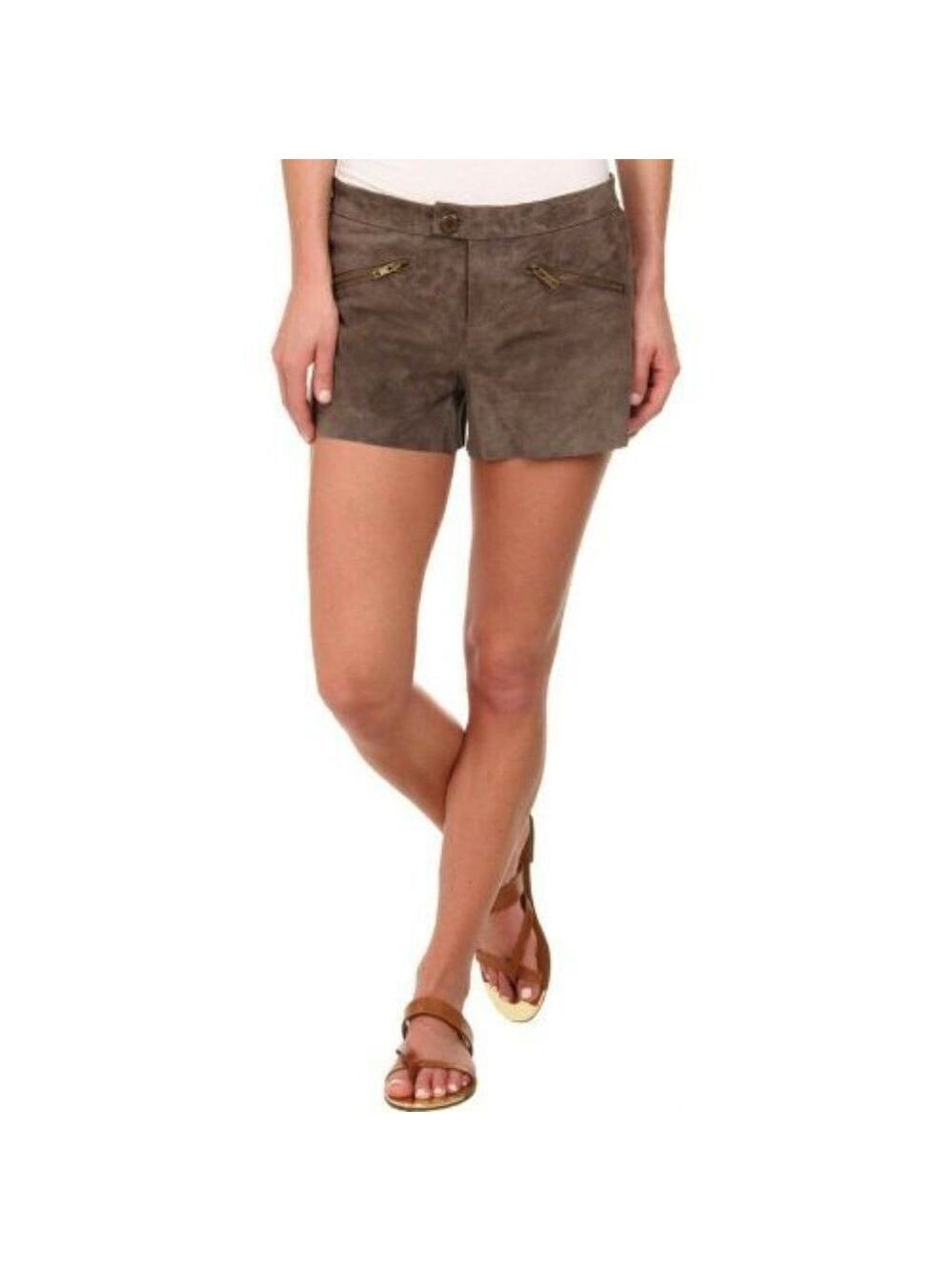 BB Dakota Brown Flat Front Leather Dress Shorts 2